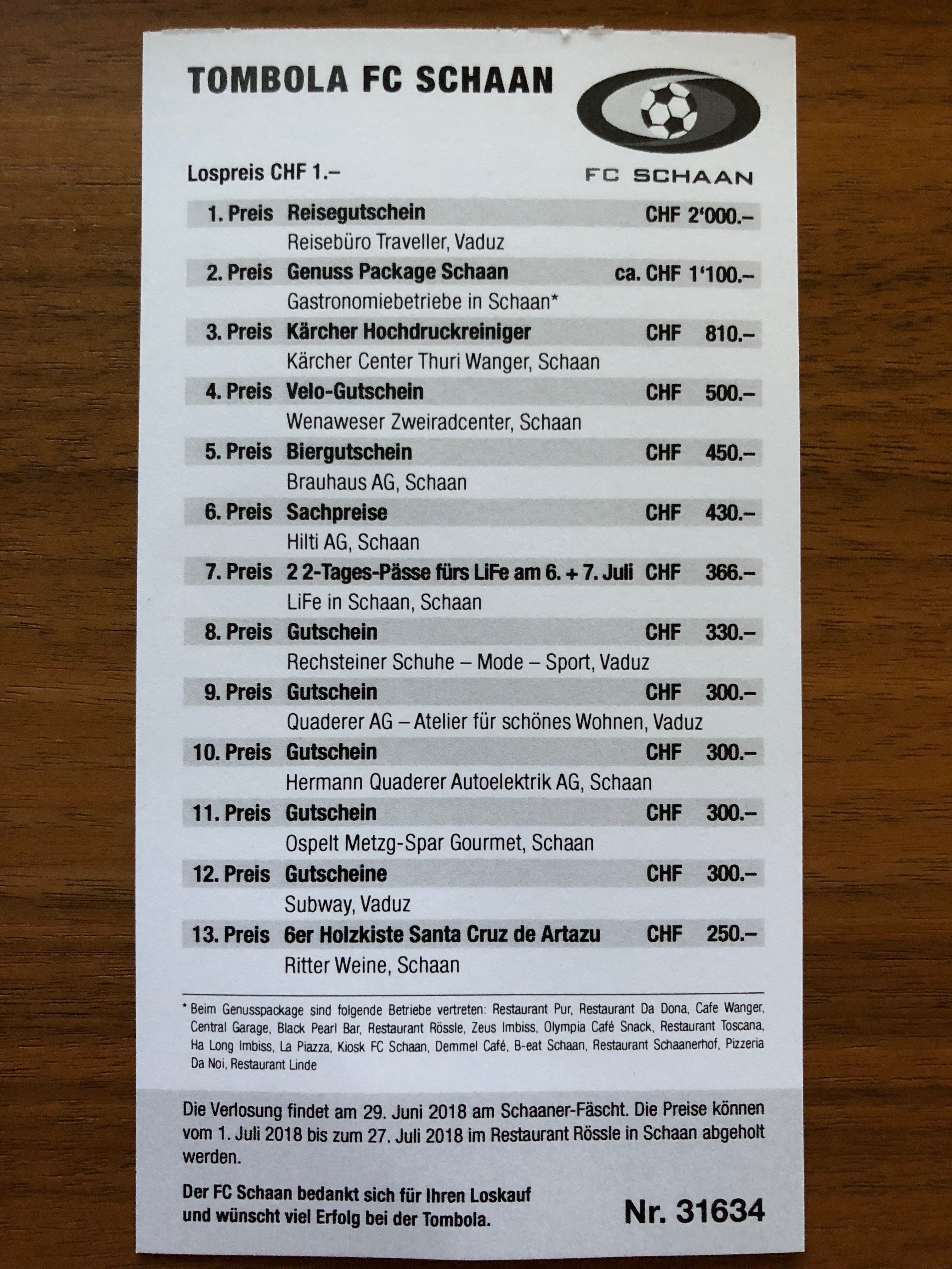 Tombola: Siegernummern stehen fest